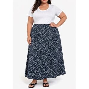 Vtg Leslie Faye Women Ditsy Floral Maxi Skirt Size 18 Navy Fairy Grunge Classic